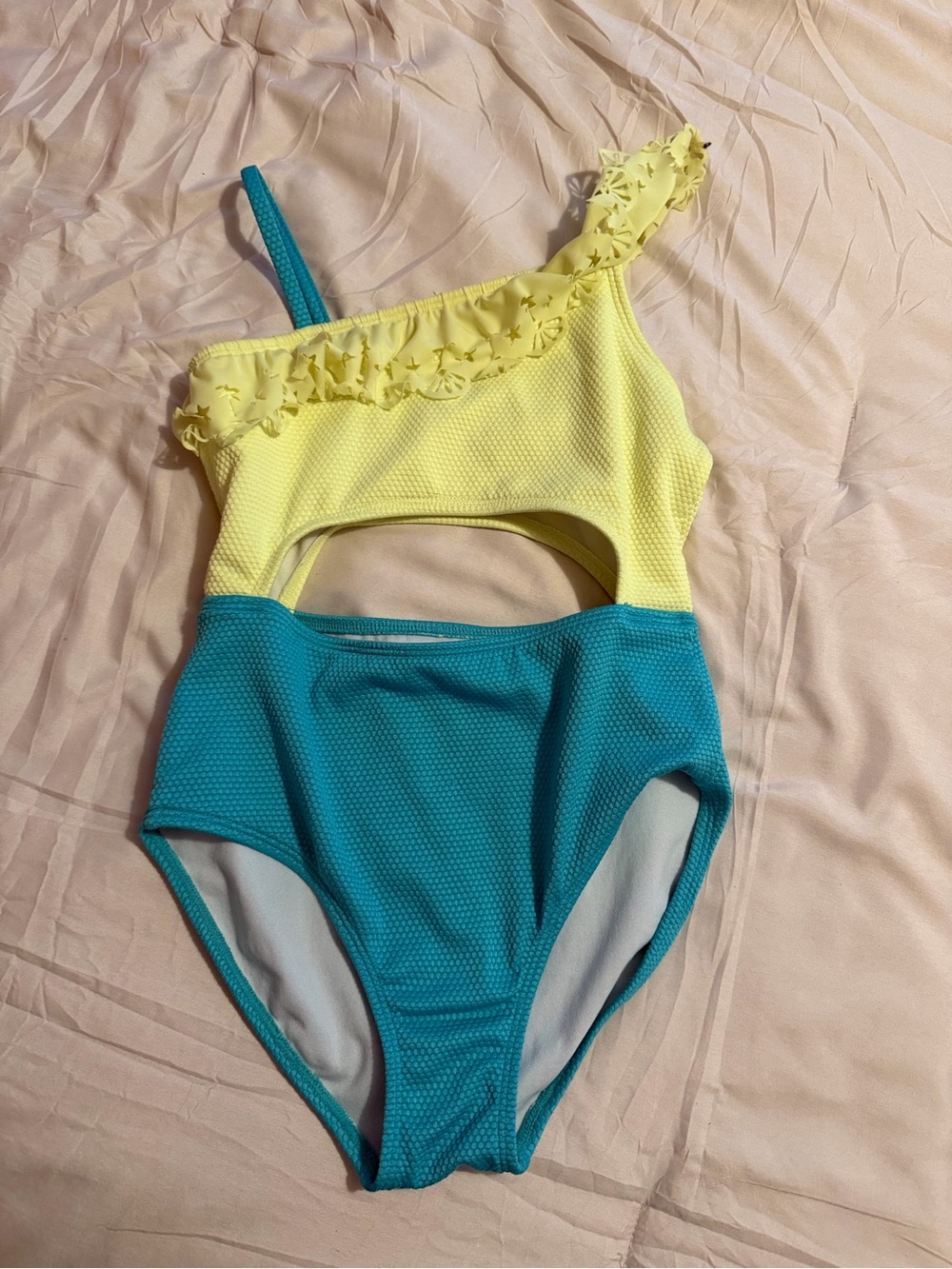 Cat & Jack Yellow and Teal One-Shoulder Kids Swim Suit